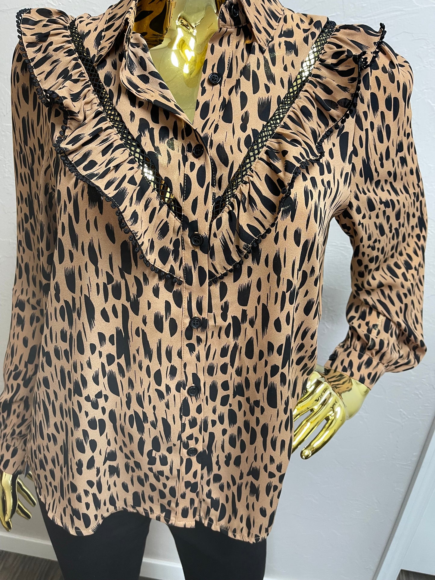 Jade- Cheetah Ruffles Blouse