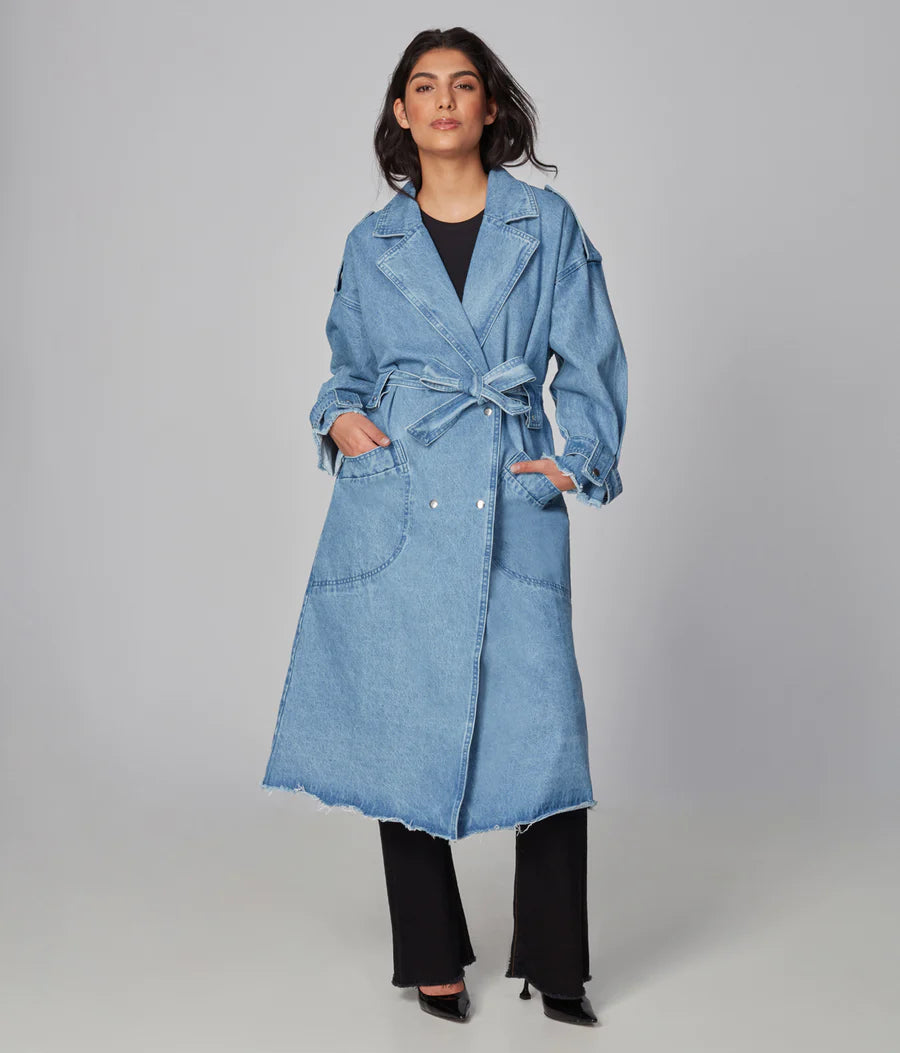 Lola- Denim Trench Coat Powder Blue