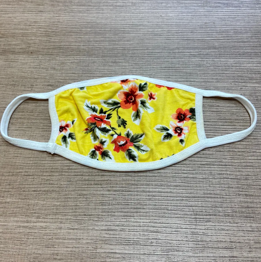 Veveret- Floral Rayon Knit Face Mask in Yellow