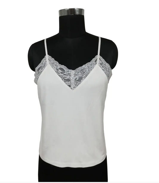 Benares- Lace Tank Top in White