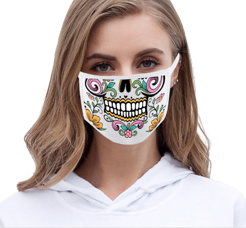 Montana West-Floral Sugar Skull Fabric Face Mask Double Layer Set of 2 in Black or White