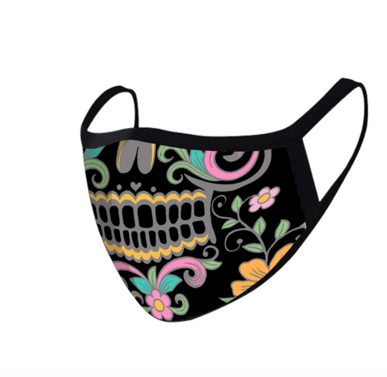 Montana West-Floral Sugar Skull Fabric Face Mask Double Layer Set of 2 in Black or White