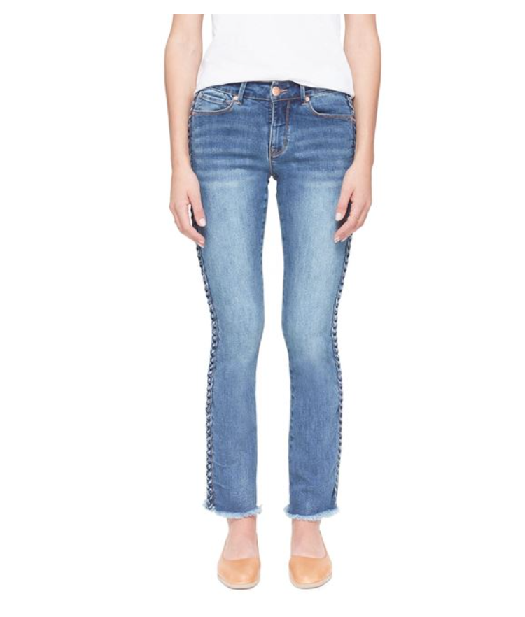 Lola Jeans- Kristine Mid Rise Straight with Braid Detail in Stone Blue