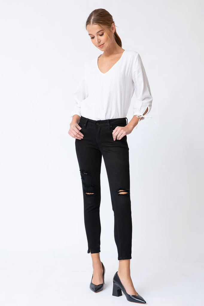 Kancan- Claire Low Rise Ankle Skinny Jeans in Black