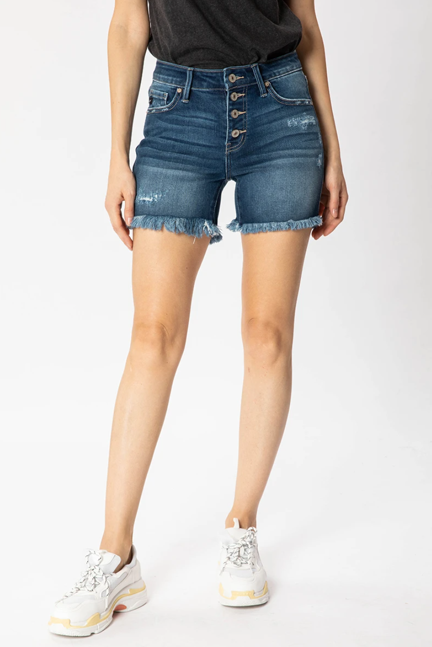 Kancan- Zay Mid Rise Shorts in Dark Wash