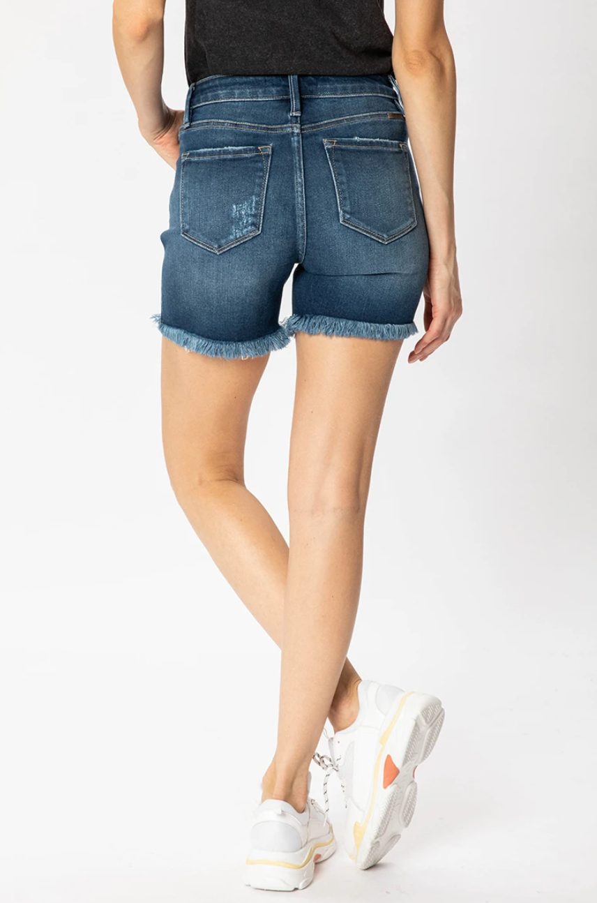 Kancan- Zay Mid Rise Shorts in Dark Wash