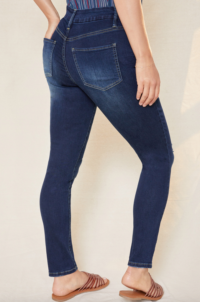 Royalty for Me- Women Curvy Fit High RIse Skinny Jeans in Rips and Whiskers