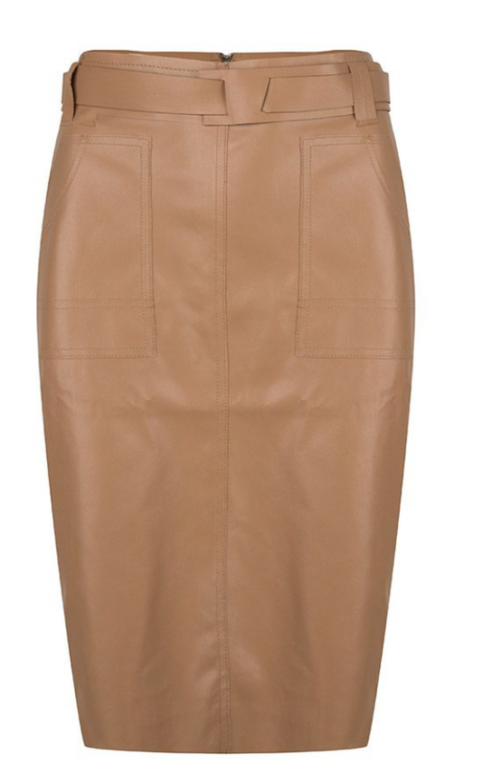 Esqualo- Faux Leather Skirt with Tie Waist in Capuccino