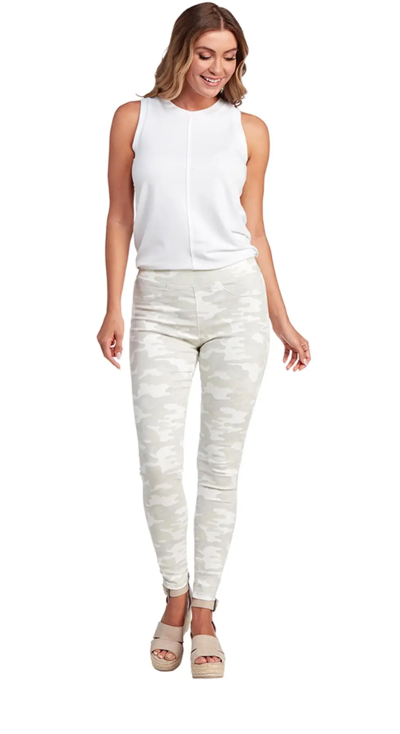 Mud Pie- Elyse Denim Legging in White Camo