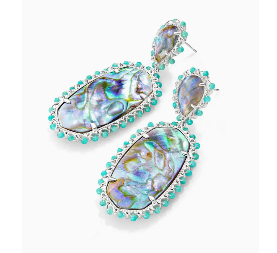 Kendra Scott- Parsons Bright Silver Statement Earrings in Iridescent Abalone