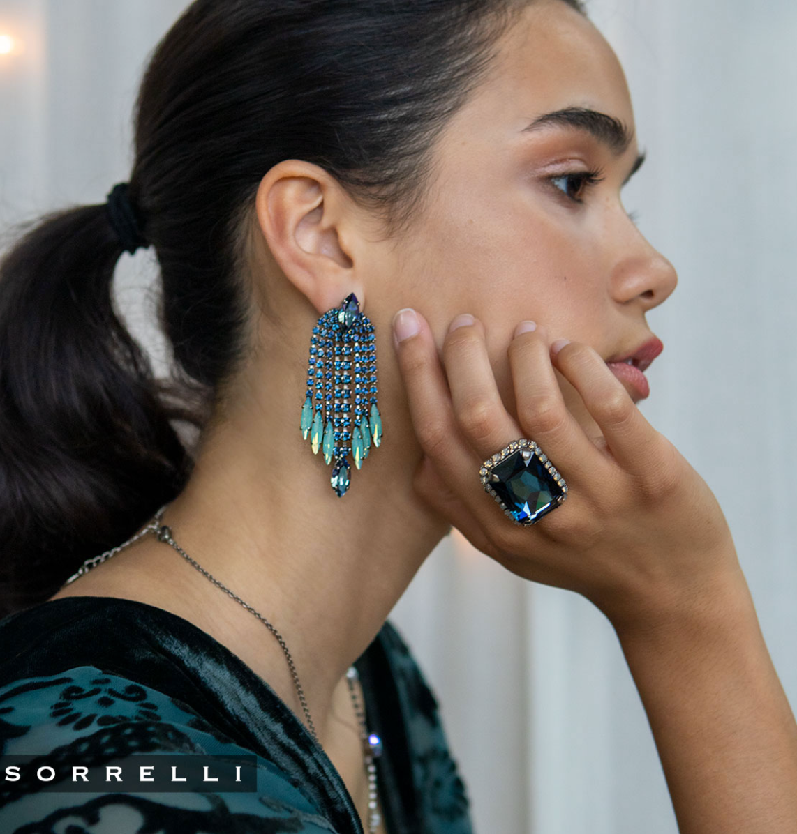 Sorrelli- Luxurious Emerald-Cut Cocktail Ring in Night Frost