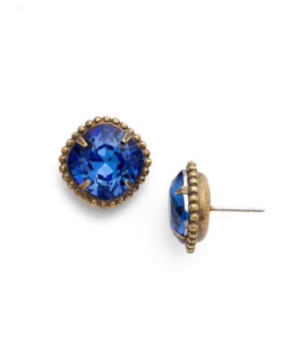 Sorrelli- Cushion Cut Solitaire Stud Earrings in Antique Gold in Assorted Stones