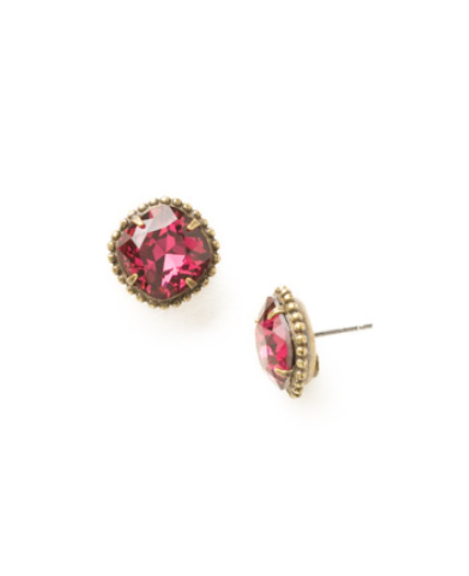 Sorrelli- Cushion Cut Solitaire Stud Earrings in Antique Gold in Assorted Stones