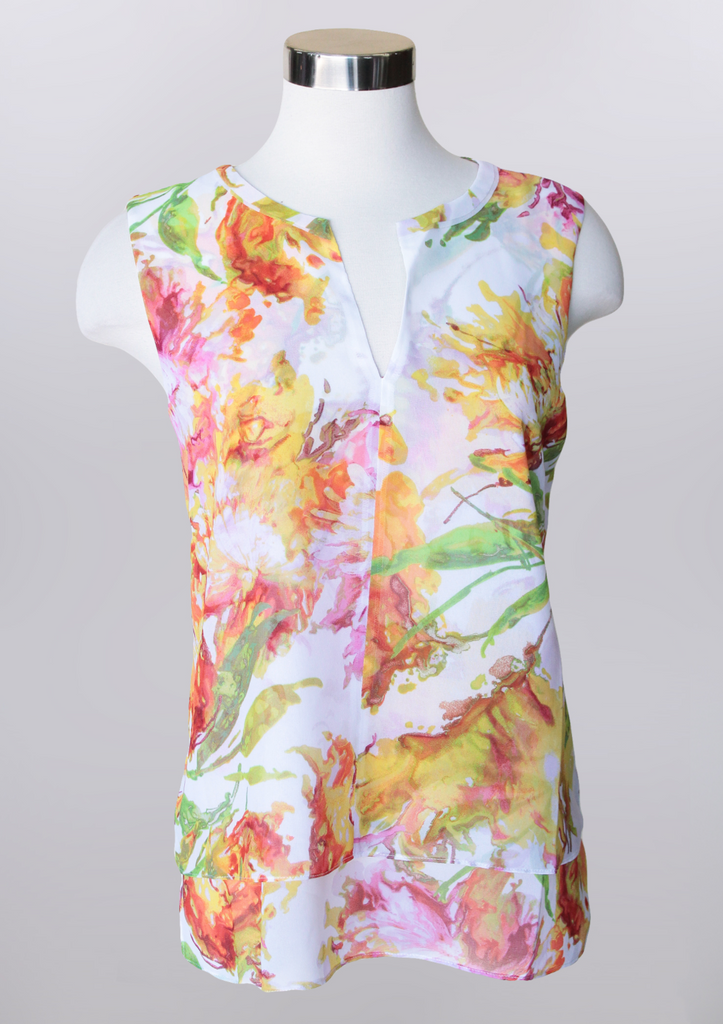 Keren Hart- Sleeveless Blouse in White with Floral