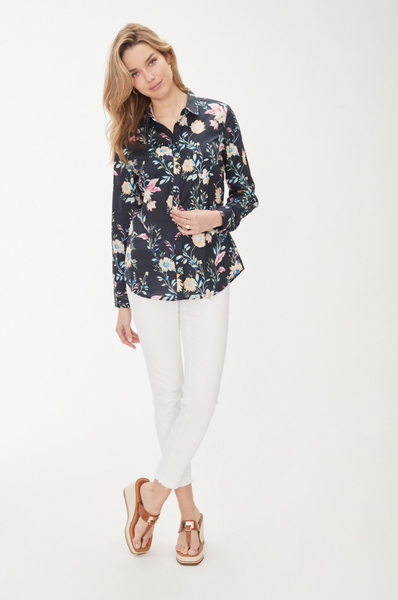 FDJ- Classic Long Sleeve Printed Shirt in Navy Floral