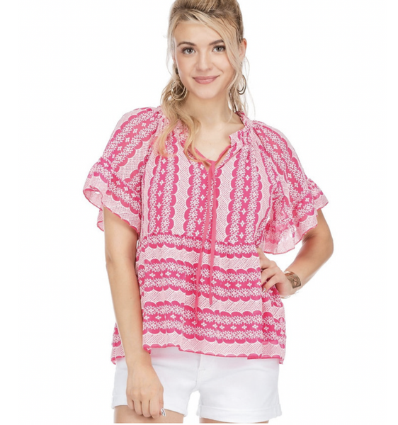 Joy Joy- Aubree Embroidered Top in Pink