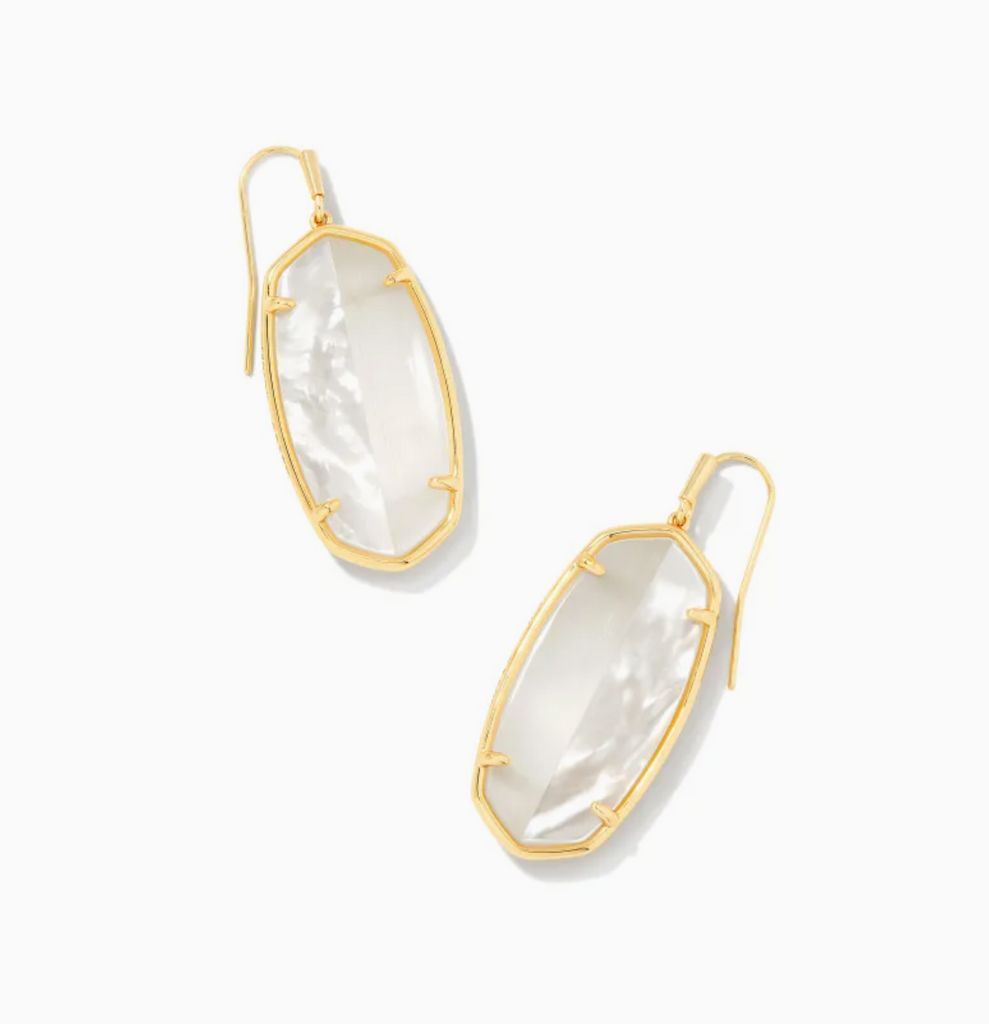 Kendra Scott- Elle Gold or Silver Intarsia Drop Earrings with White Intarsia