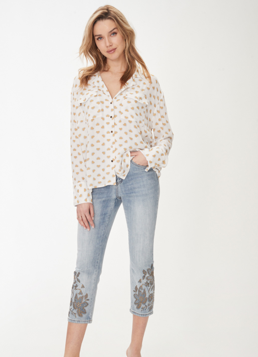 FDJ- Printed Long Sleeve Heart Top in Scattered Heart