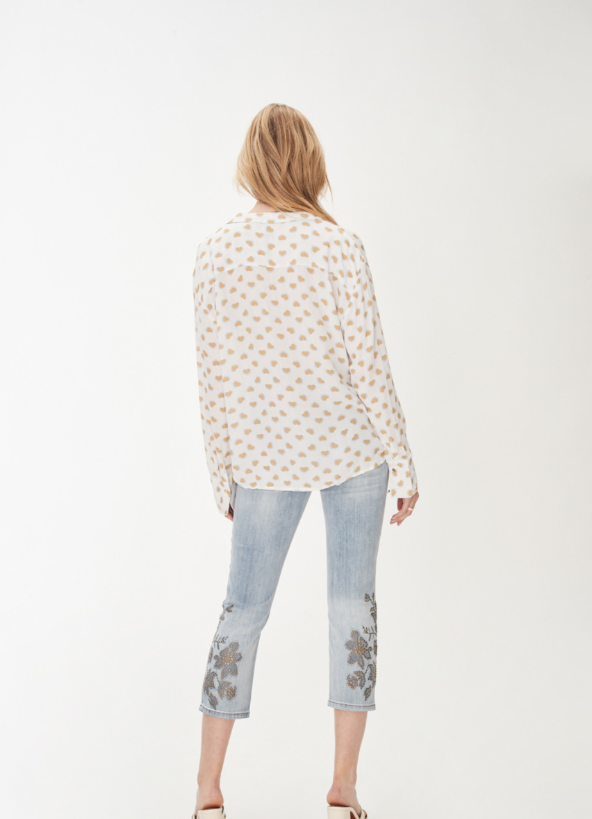 FDJ- Printed Long Sleeve Heart Top in Scattered Heart