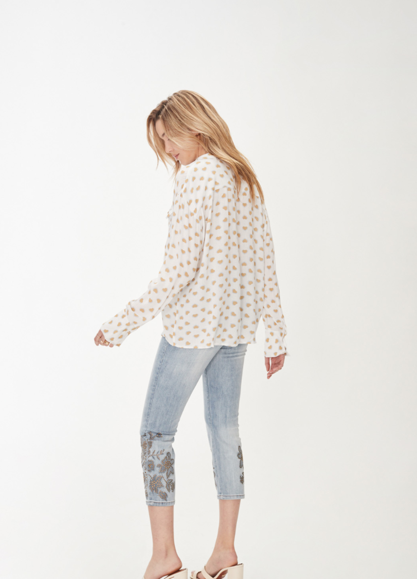 FDJ- Printed Long Sleeve Heart Top in Scattered Heart