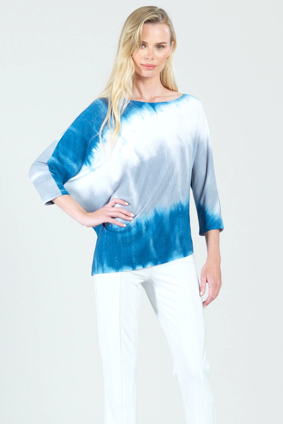 Clara Sun Woo- Ombre Print Half & Half Sleeve Top - Blue/White