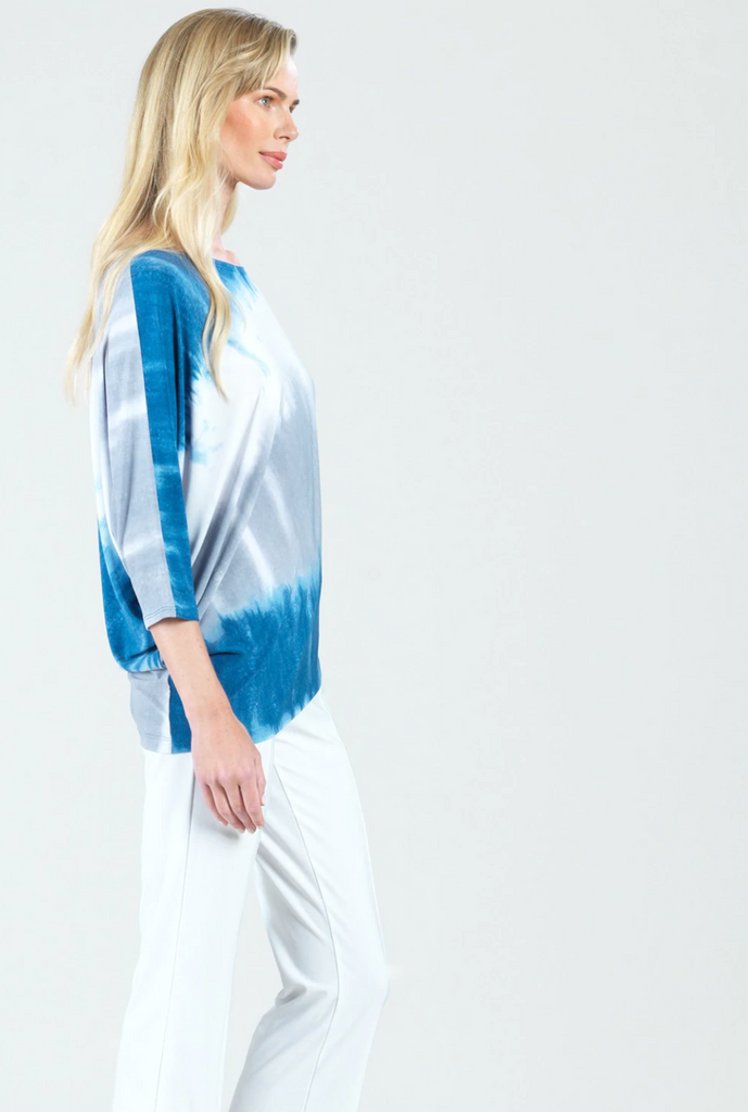 Clara Sun Woo- Ombre Print Half & Half Sleeve Top - Blue/White