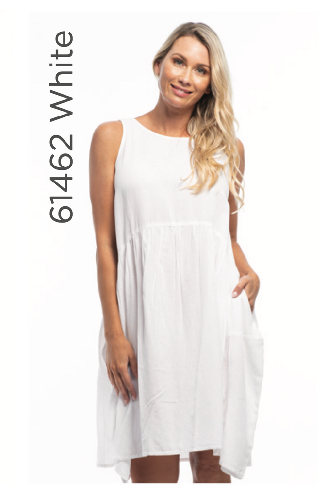 Orientique- Sleeveless Linen Blend Dress In White
