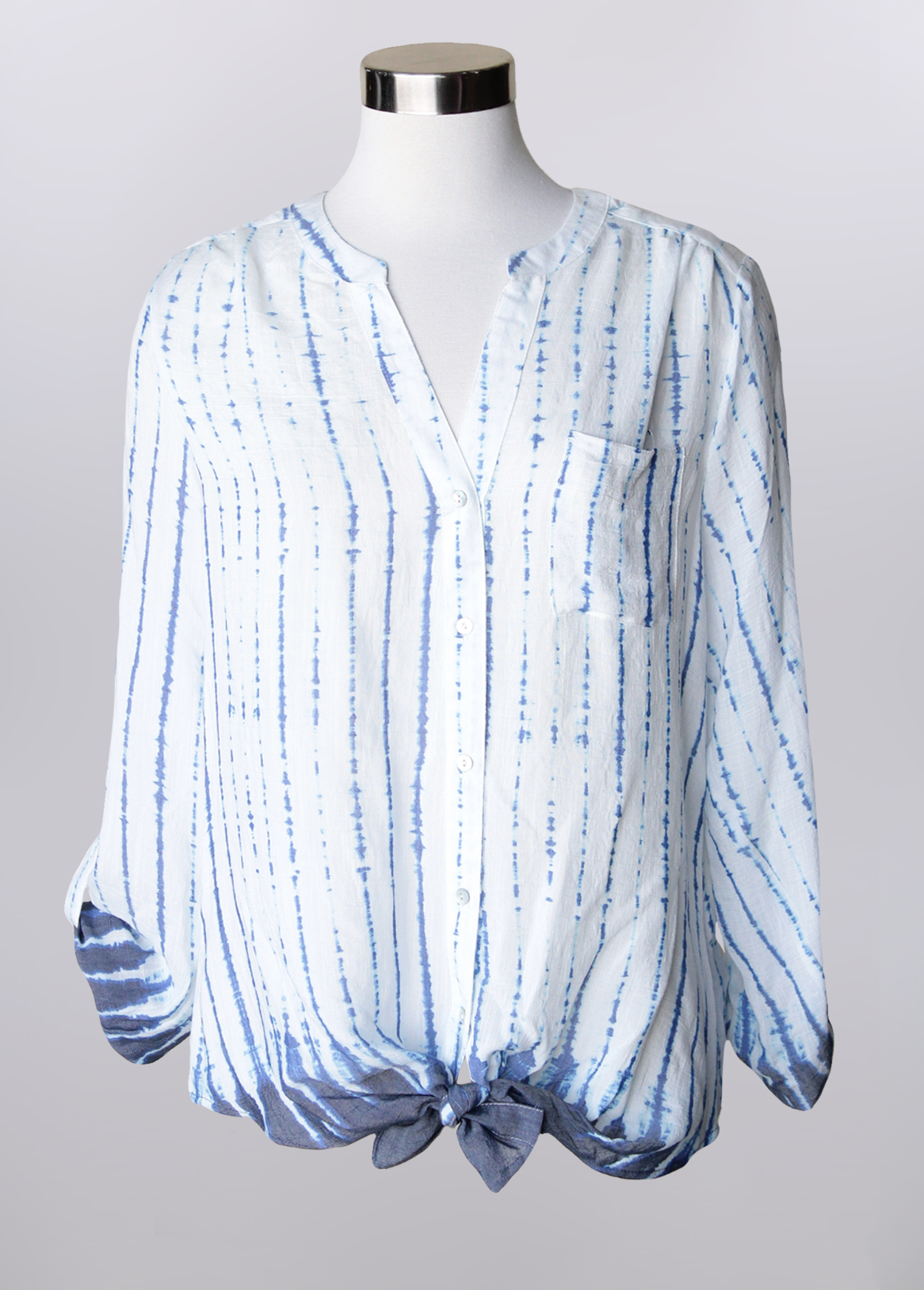 Keren Hart- Lightweight Pocket Blouse in White/Blue