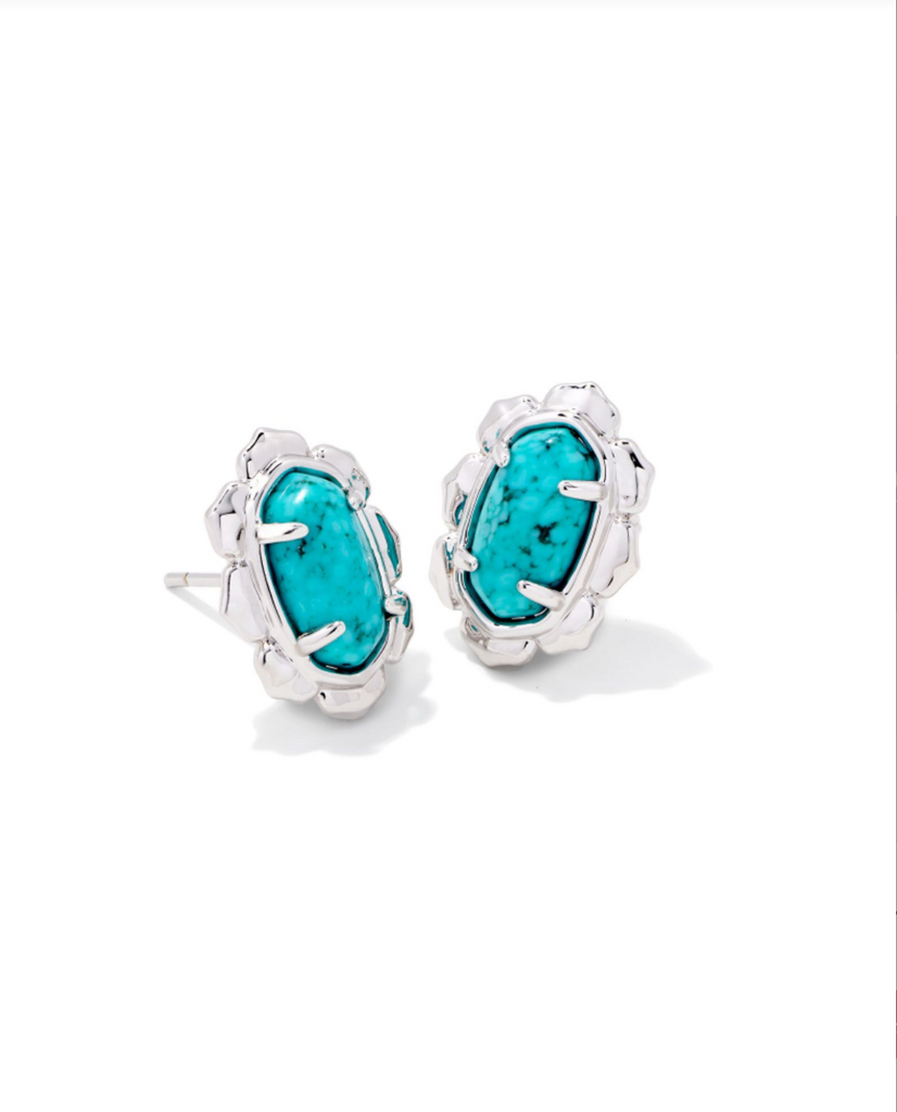 Kendra Scott- Piper Silver Stud Earrings in Variegated Turquoise Magnesite