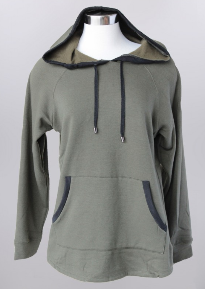 Keren Hart- Pull Over Hoodie with Black Trim in Olive