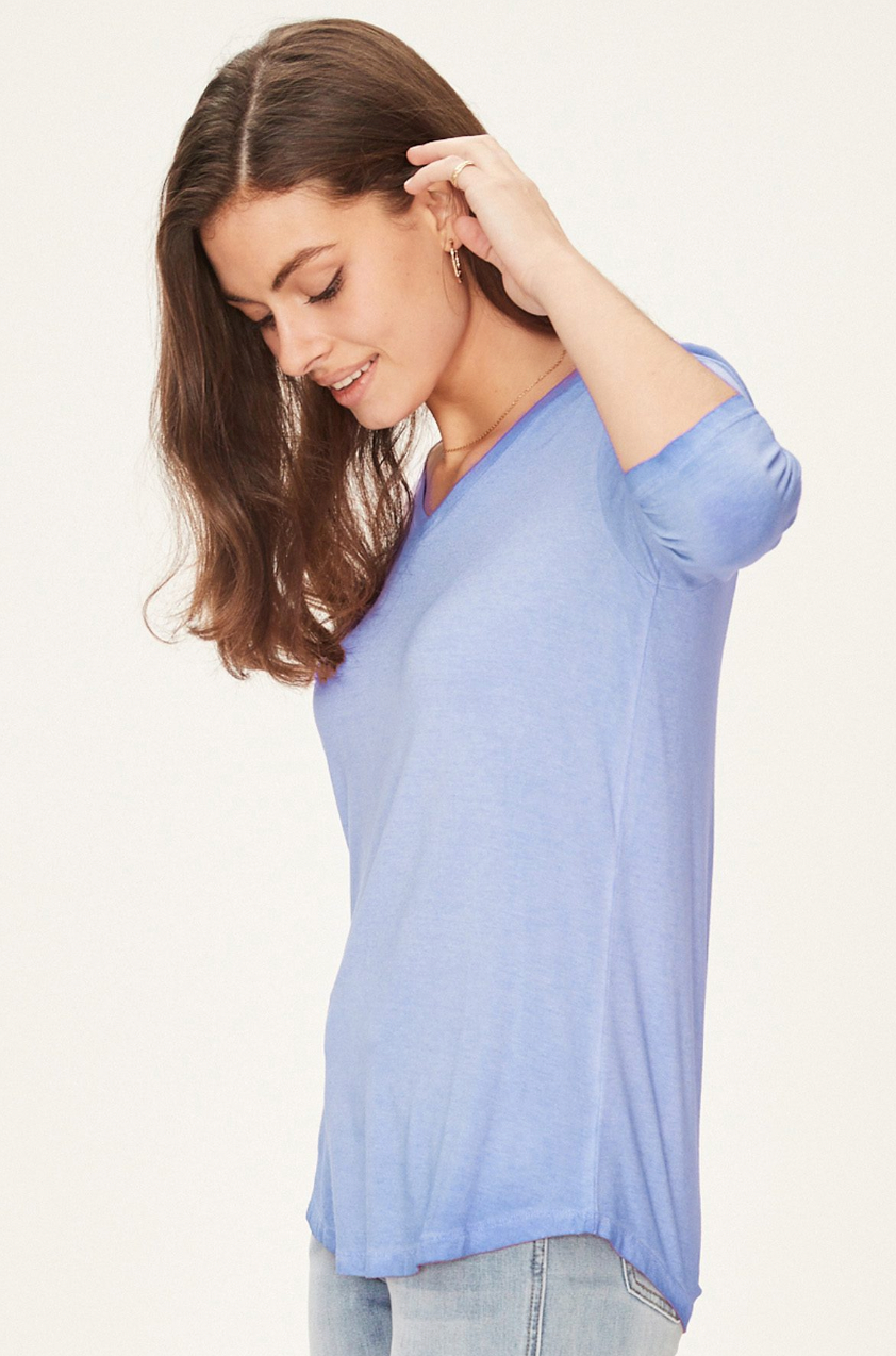 FDJ- Garment Dyed 3/4 Sleeve Top in Cobalt Blue