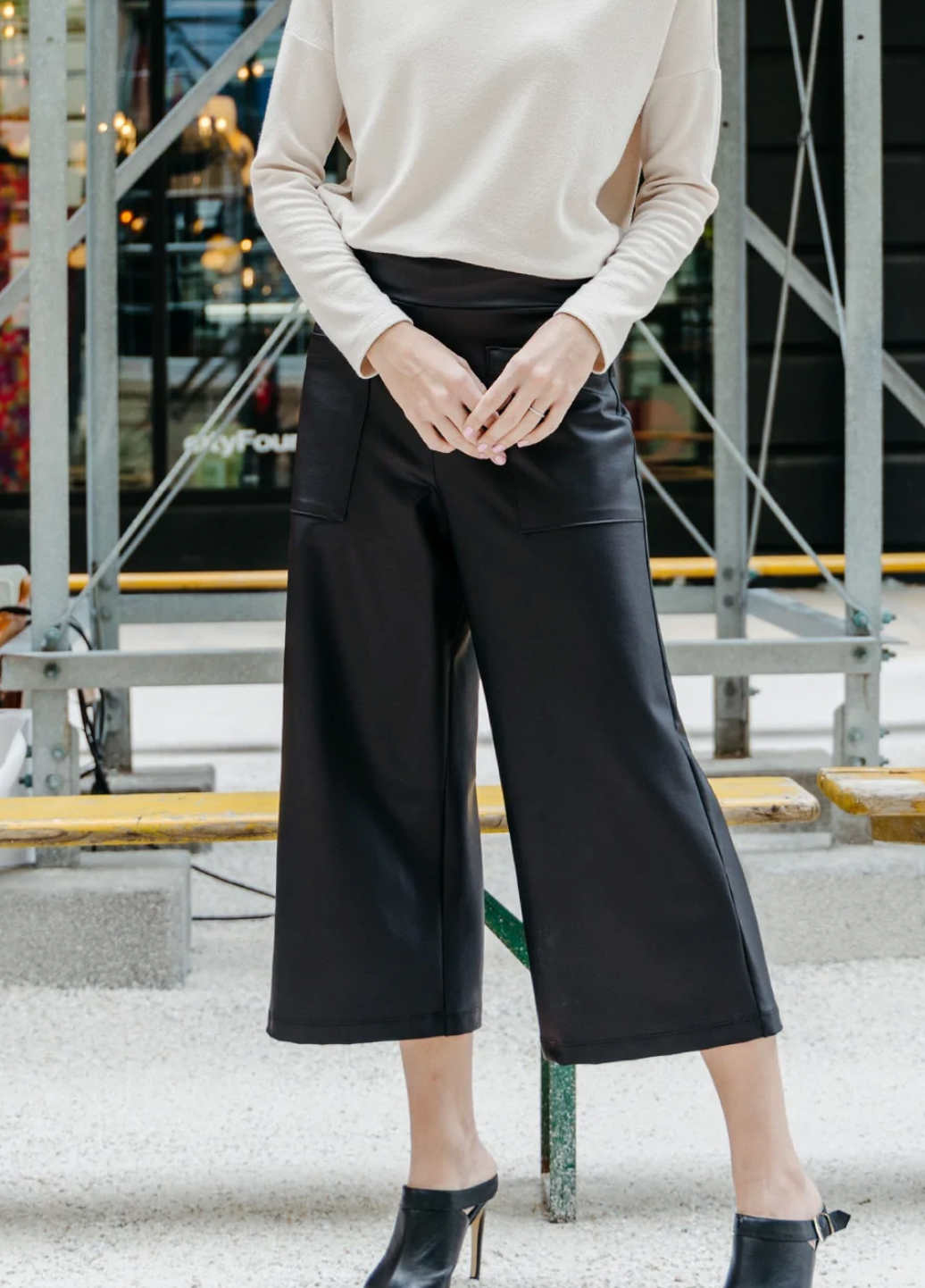 Clara Sun Woo- Liquid Leather Gaucho Pant in Black