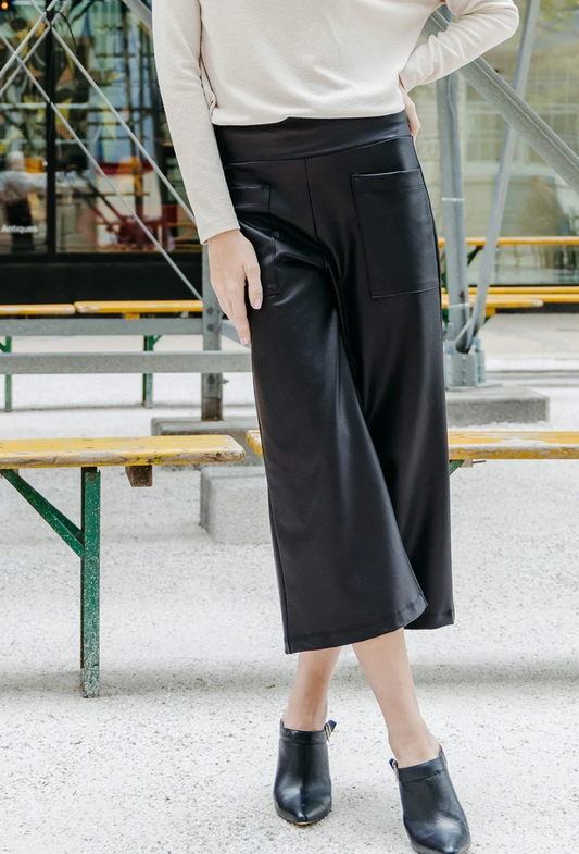 Clara Sun Woo- Liquid Leather Gaucho Pant in Black