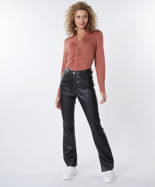 Esqualo- Flare Faux Leather Pants in Black