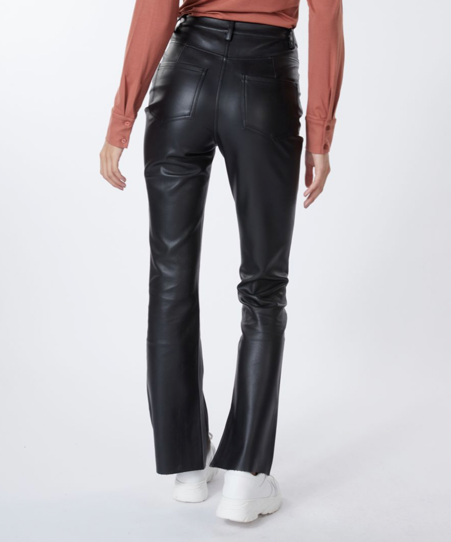 Esqualo- Flare Faux Leather Pants in Black