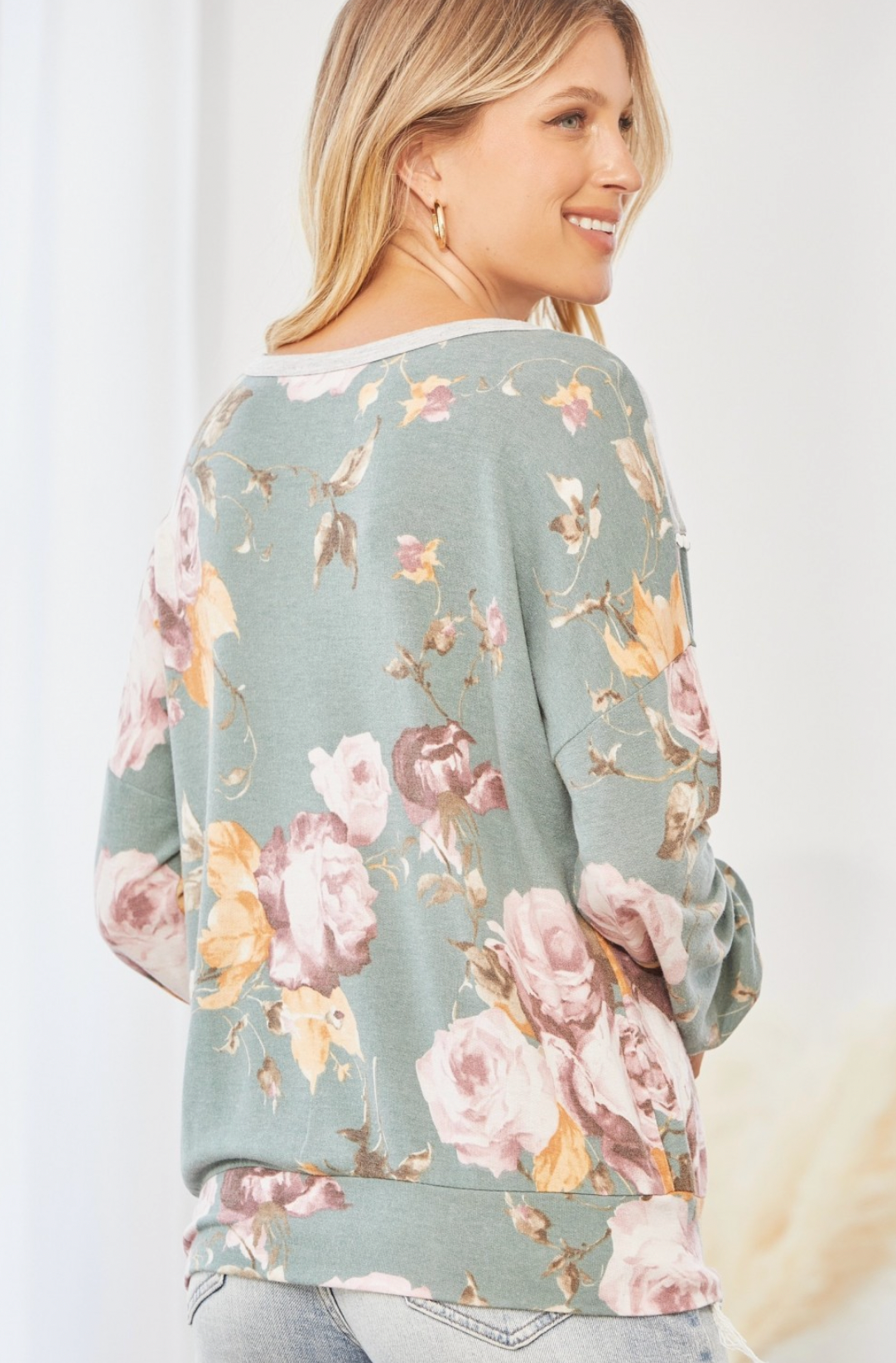 Andree by Unit- Tunic Top in Teal Grey Floral