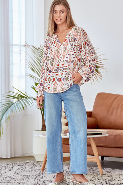 Andree by Unit- Printed Woven Top in Ivory Multi