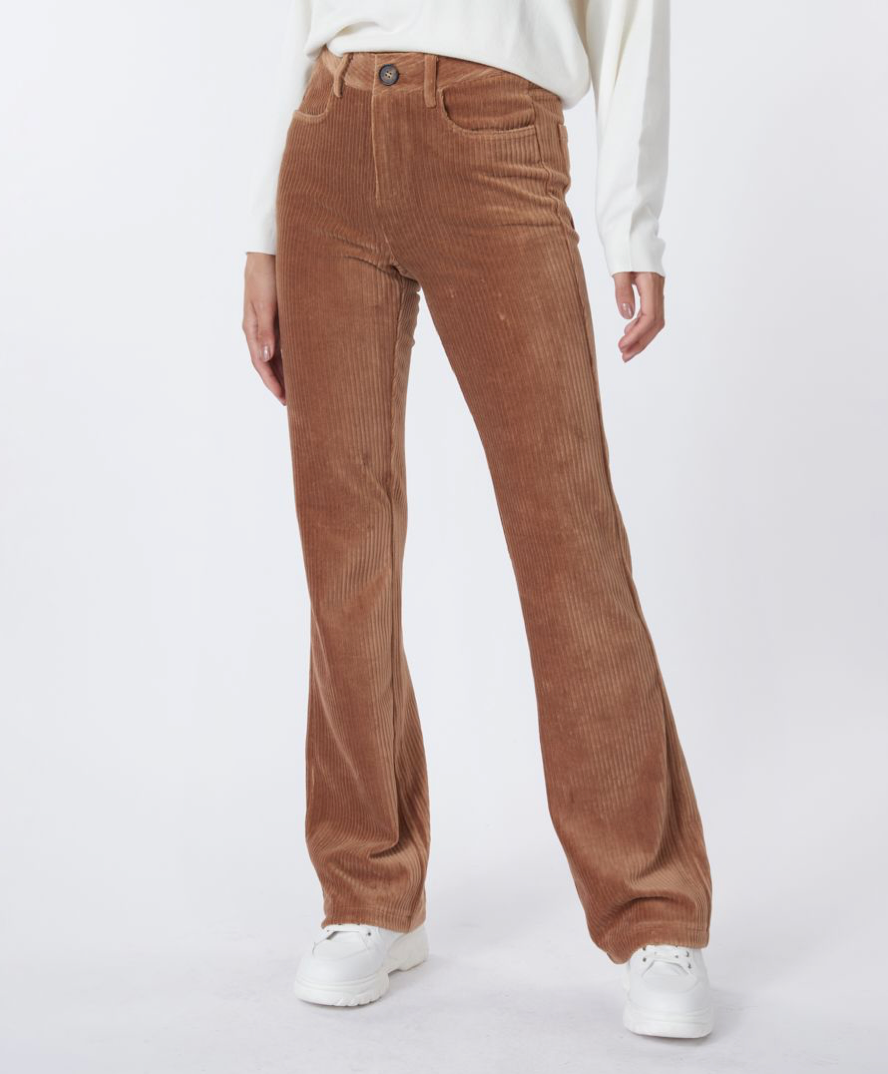 Esqualo- Flair Rib Corduroy Pants in Copper Brown