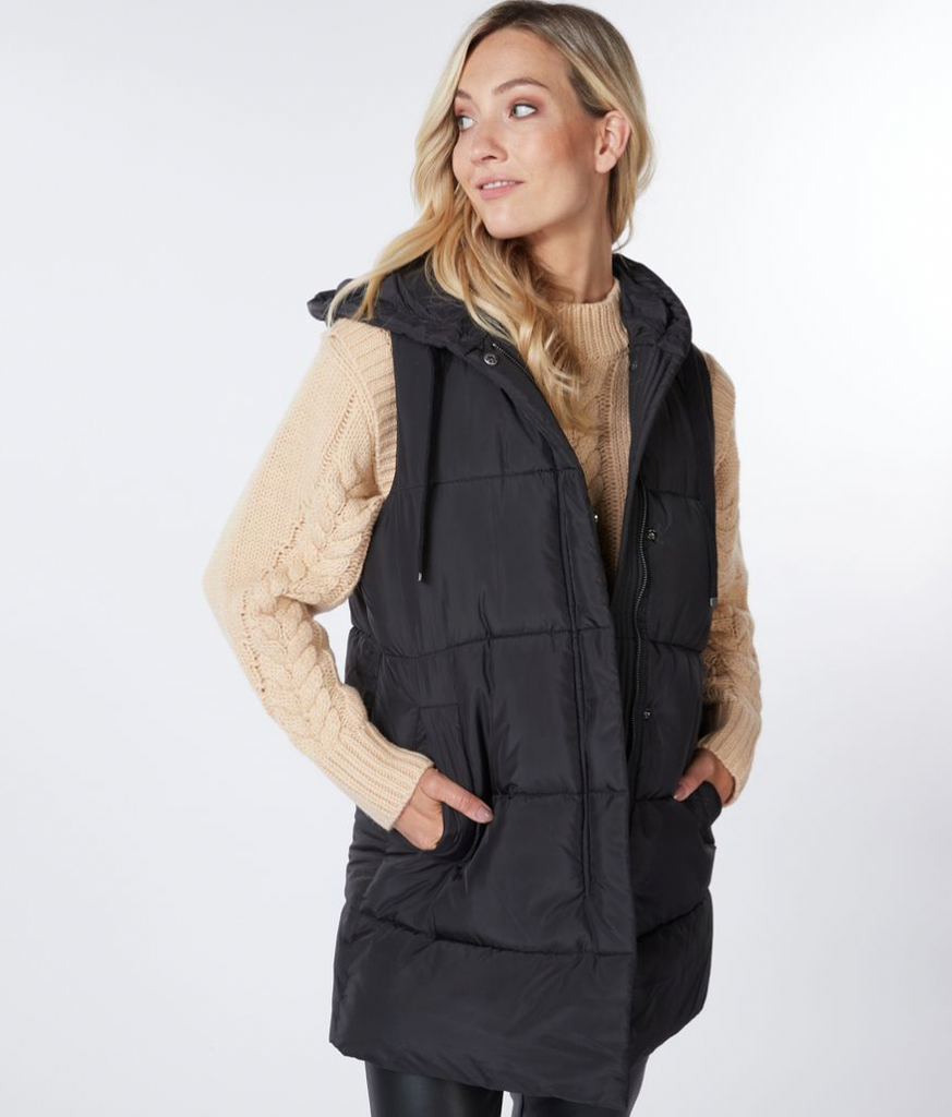 Esqualo- Body Warmer with Hoodie in Black