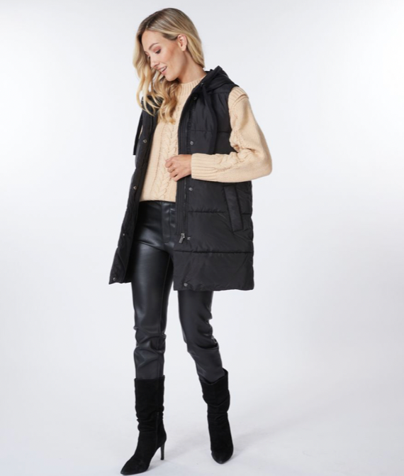 Esqualo- Body Warmer with Hoodie in Black