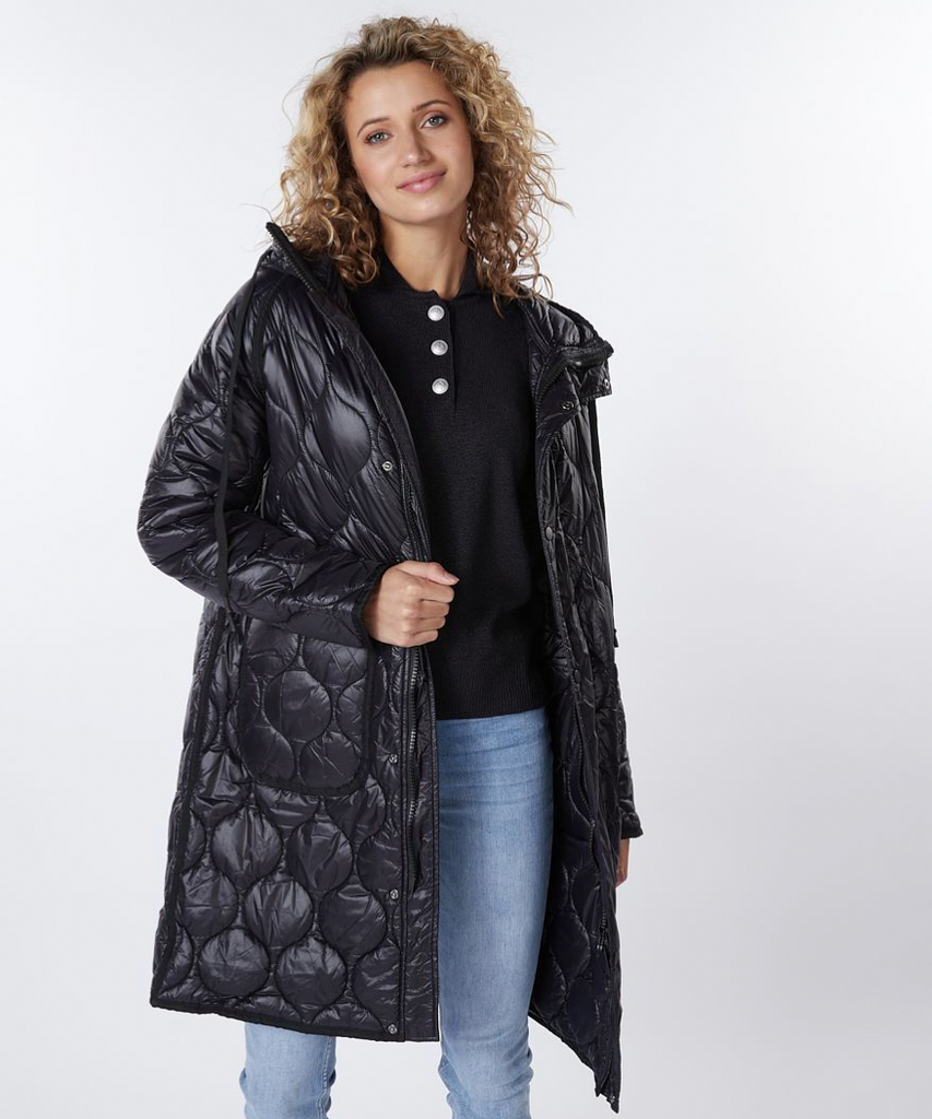 Esqualo- Quilted Long Coat in Black