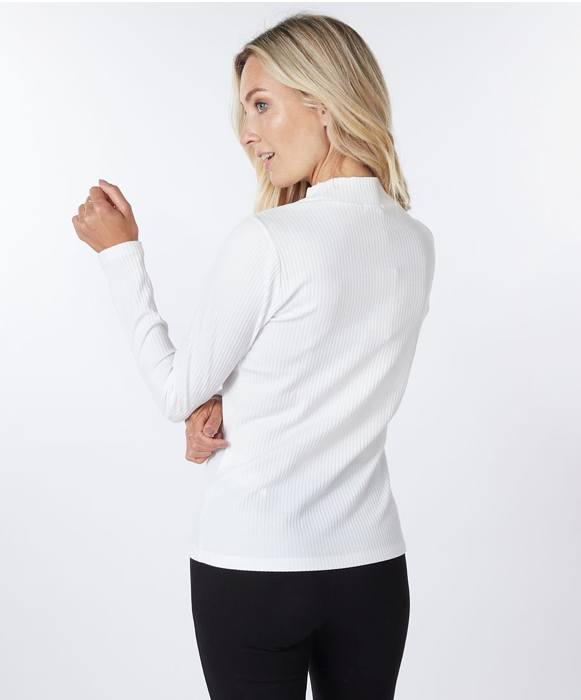 Esqualo- Ribbed Mock Neck in White