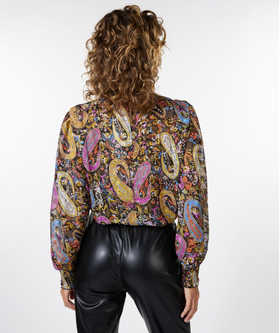 Esqualo- Paisley Party Smocked Neck Blouse