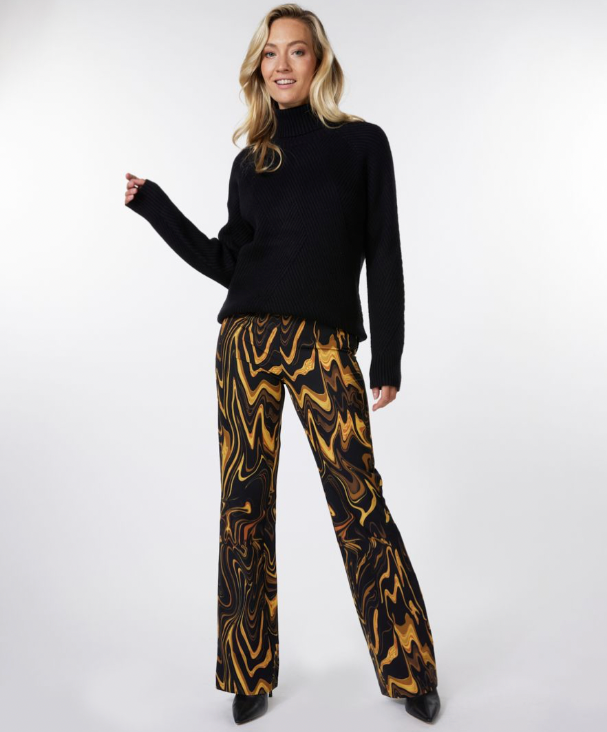 Esqualo- Flare Pants with Swirl Print