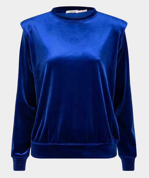Esqualo- Velour Sweatshirt with Shoulder Details in Cobalt Blue