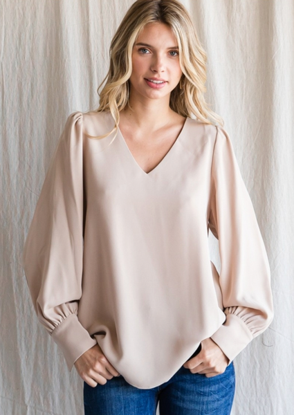 Jodifl- V-neck Top with Puff Sleeve