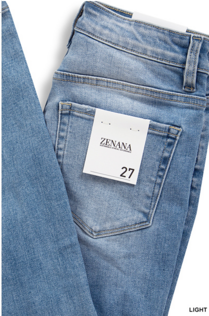 Zenana- High Rise Distressed Cropped Skinny Denim Pants