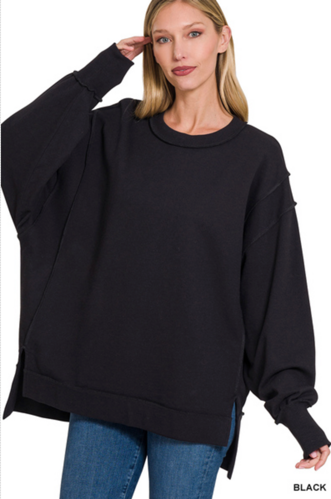 Zenana- French Terry Oversized Exposed Seam Sweatshirt