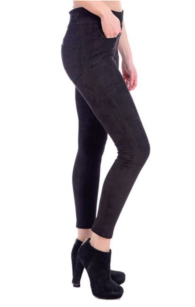 Lola Jeans- Janice Pull-On Vegan Suede Legging in Black