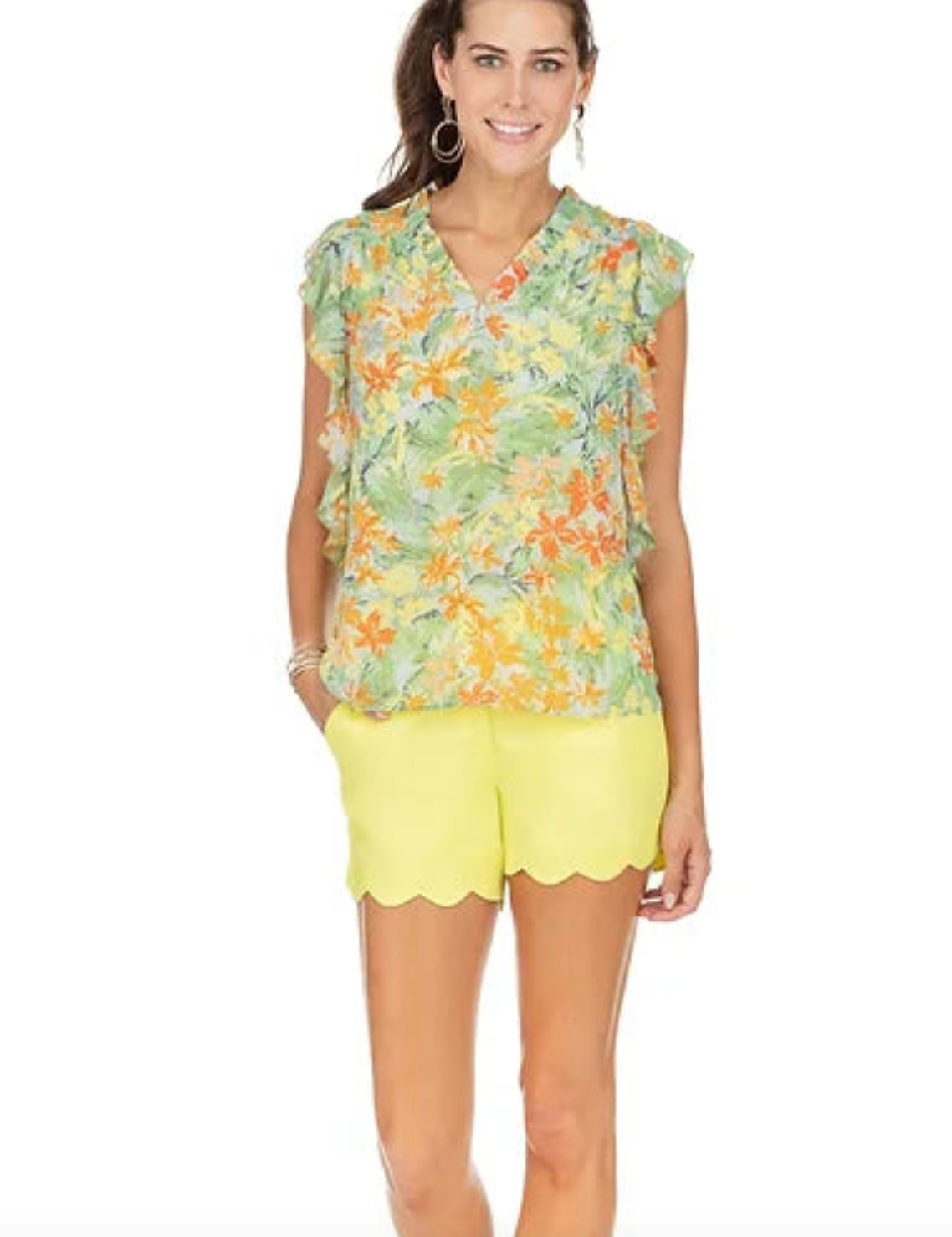 Jade- Scallop Shorts in Citrus